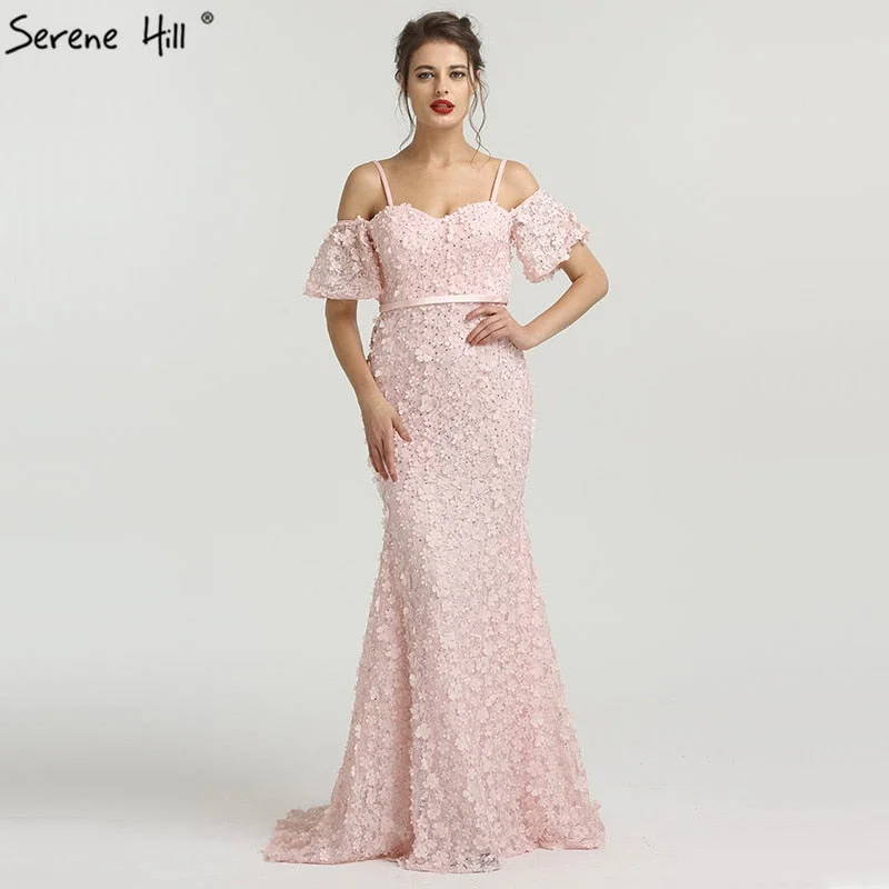 Evening dress with tulle-On Sale no return no refundOn Sale No Return No Refund Blush Pink Mermaid Off Shoulder Evening Dresses Dubai Flowers Crystal BLA6519