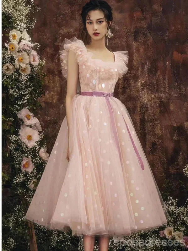 Evening dress with appliqu茅-Cute Pink Homecoming Dresses,Cheap Short Prom Dresses,CM897