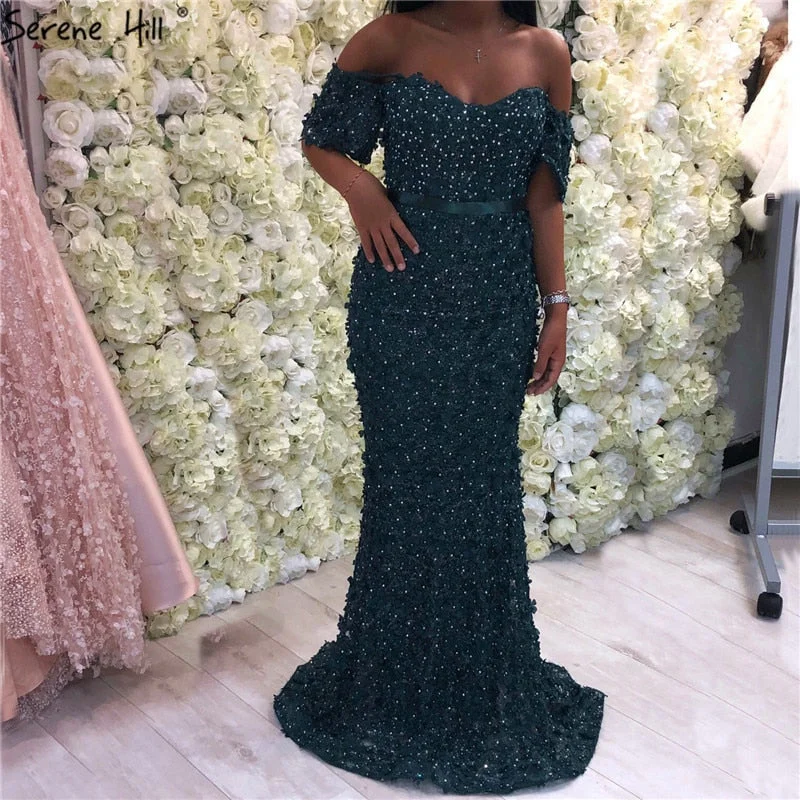 Evening dress with ruffles-On Sale no return no refundDubai dark Green Mermaid Fashion Evening Dresses Evening Gowns LA6519