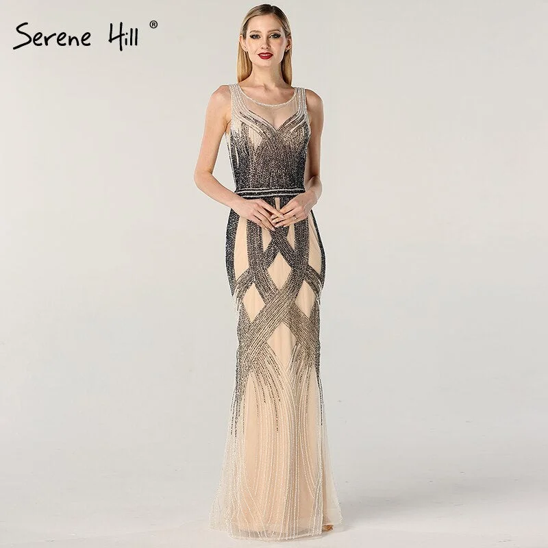 Evening dress with peplum-On Sale no return no refundSale Dubai Latest Design Blue Gold Sleeveless Evening Dresses 2024 Beading Sequined Luxury Evening Dress Long Real Photo LA60783