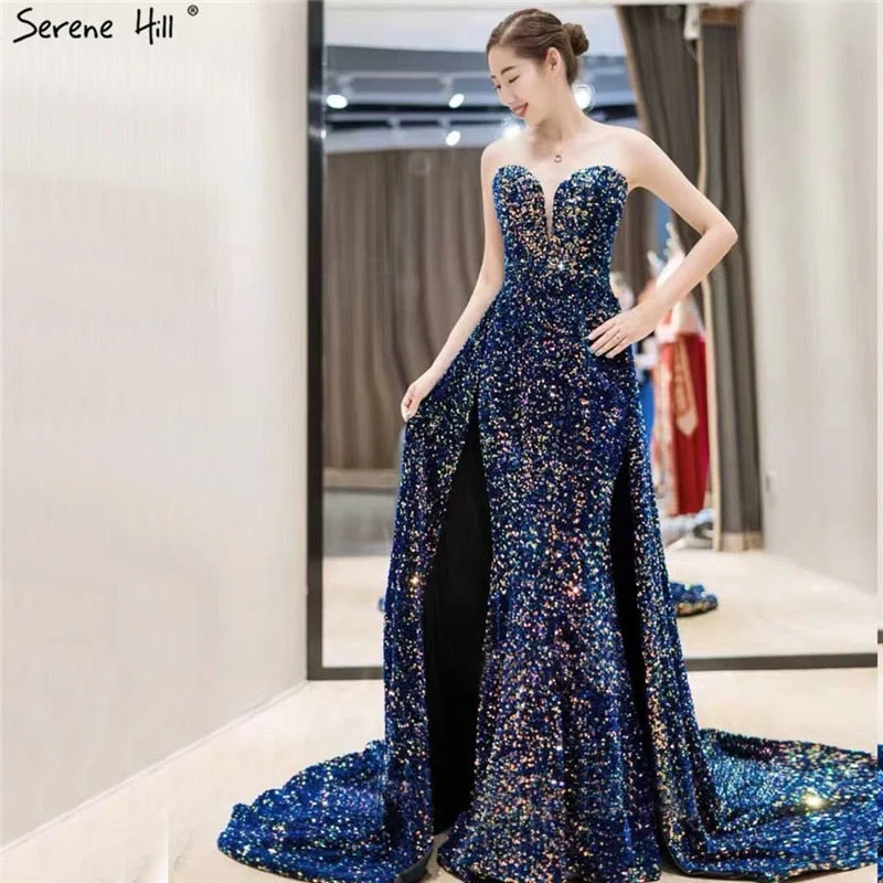 Evening dress with sleeves-On Sale no return no refundSale Dubai Luxury Sequins Sparkle Sexy Evening Dresses 2024 Sweetheart A-Line With Train Evening Gowns Serene Hill LA70273