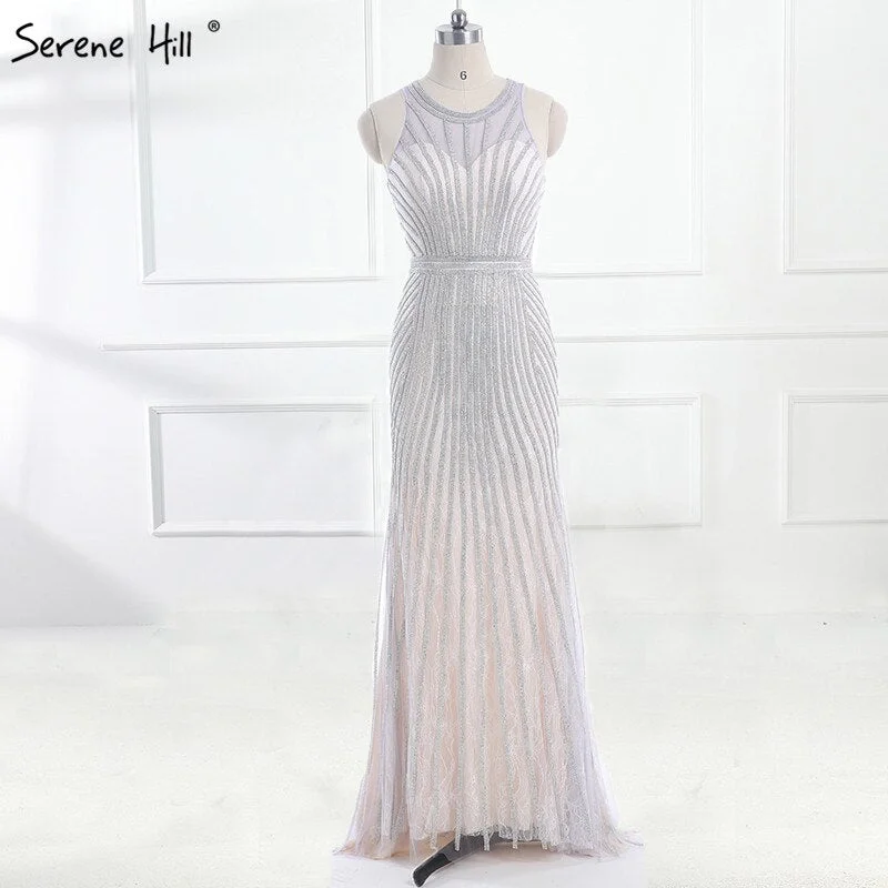 Evening dress with wrap design-On Sale no return no refundSale Fashion Halter Gold Evening Party Dress Real Photos Nude  Tulle Diamond Party Occasion 2024 Formal Long Evening Dress LA6008