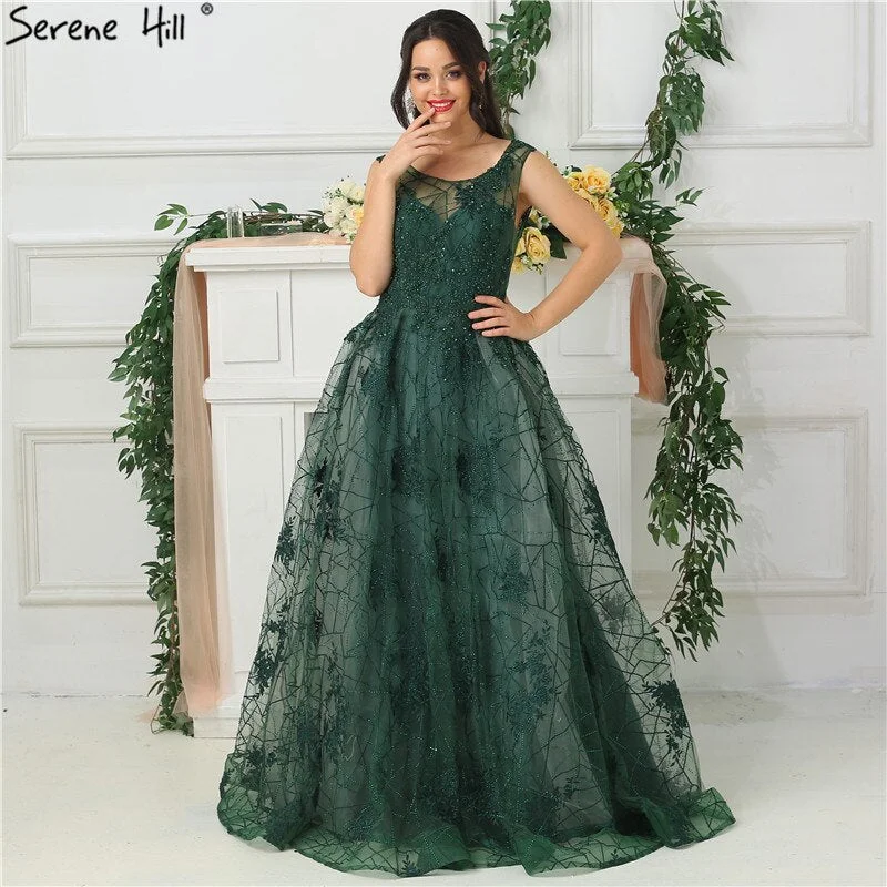 Sleeveless evening dress-On Sale no return no refundSale Green Sleeveless Backless Sexy Evening Dresses 2024 Beading Sequined With Train Evening Gowns Real Photo  LA6687