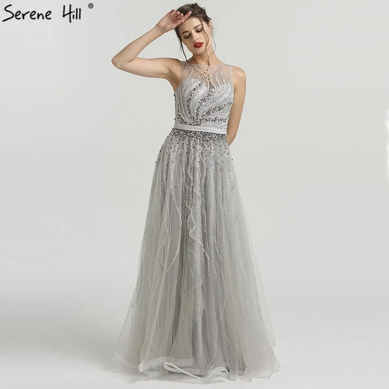 Bohemian evening dress-On Sale no return no refundSale Grey Diamond Beading Luxury New Evening Dresses 2024 High-end Sexy Sleeveless Beach Formal Evening Gowns Serene Hill LA6577