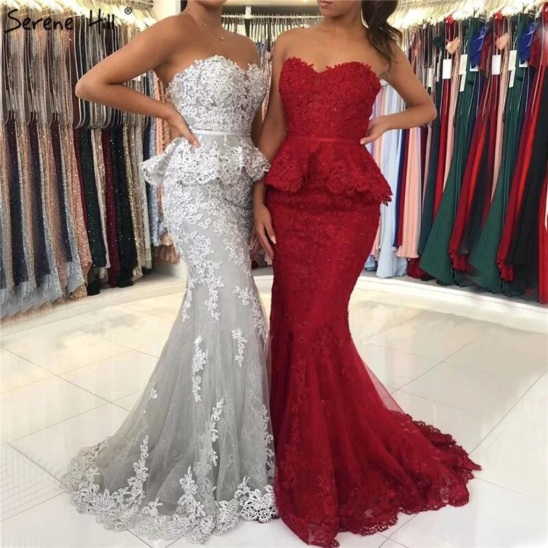 Classic evening dress-On Sale no return no refundSale Grey Fake Two Pieces Mermaid Evening Dresses 2024 Sleeveless Sexy Lace Evening Gowns Long Serene Hill LA70247