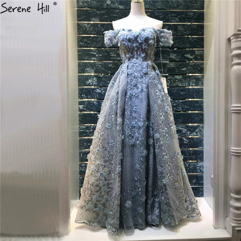 Evening dress with corset bodice-On Sale no return no refundSale Handmade Flowers Pearls Evening Dresses A-Line Off Shoulder LA6627