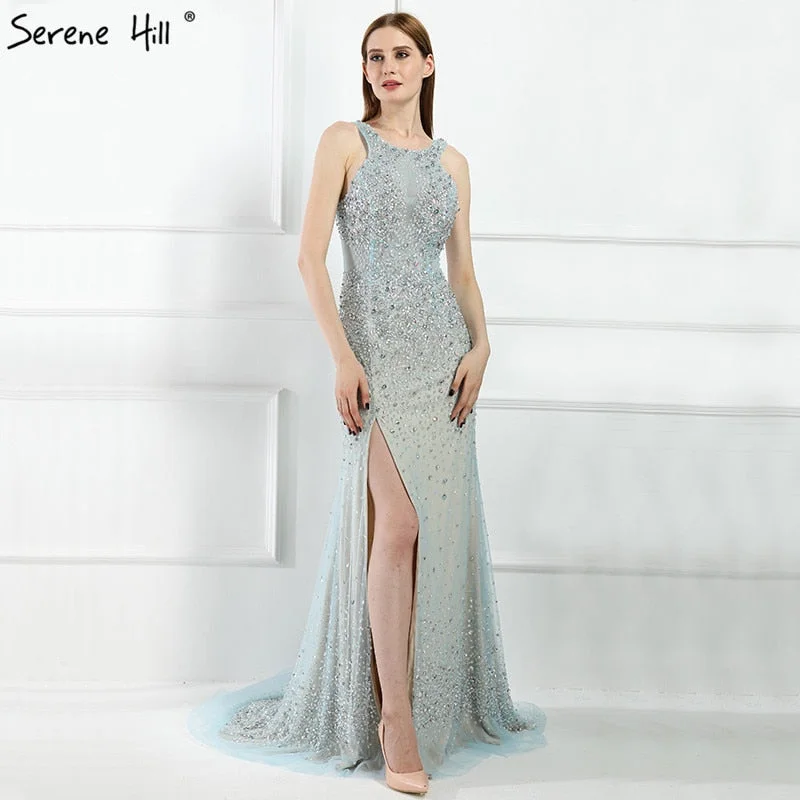 Evening dress with high-low hem-On Sale no return no refundSale Mermaid Evening Dresses Sequined Beading Elegant Evening Gowns LA6195