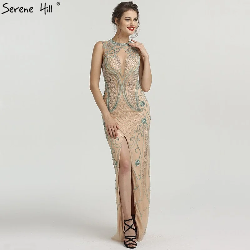 Evening dress with ruffled hem-On Sale no return no refundSale New Diamond Beading Luxury Evening Dresses 2024 Sleeveless Illusion Mermaid Fashion Sexy Evening Gowns Serene Hill LA6578