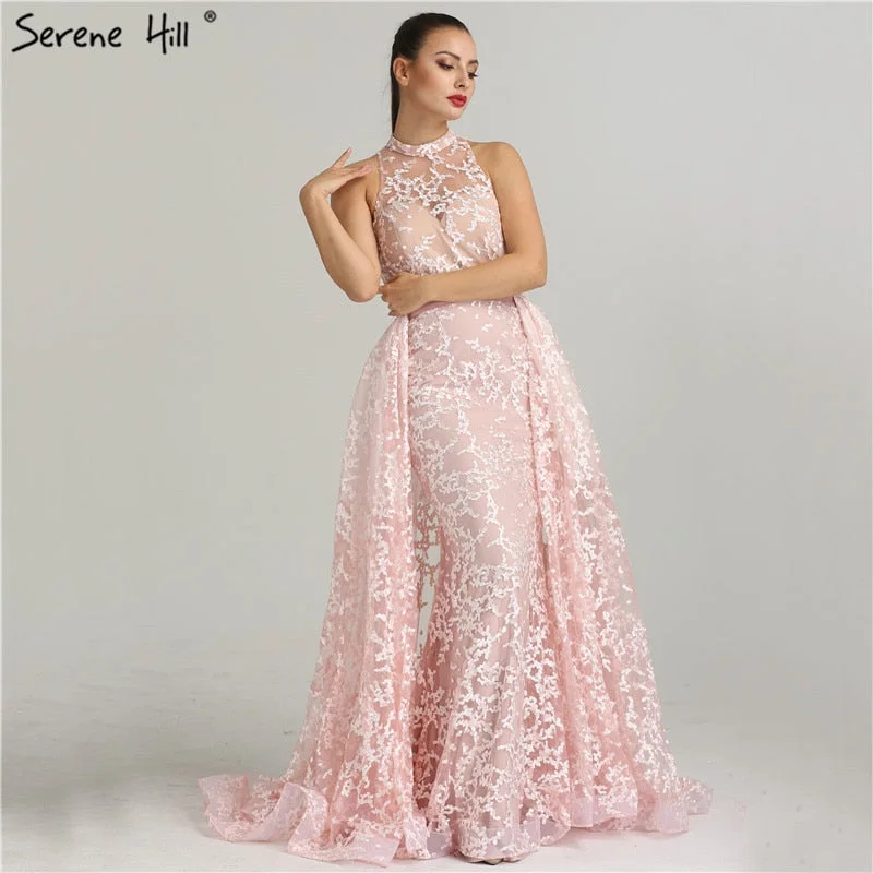 Plus size evening dress-On Sale no return no refundSale Pink Lace Dubai Designer Sexy Evening Dresses Mermaid Evening Gown LA6282