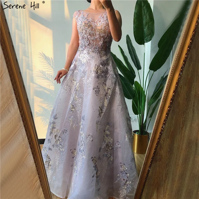 Two-piece evening dress-On Sale no return no refundSale Pink O-Neck Handmade Flowers A-Line Evening Dresses 2024 Sleeveless Crystal A-Line Formal Dress Serene Hill LA70326