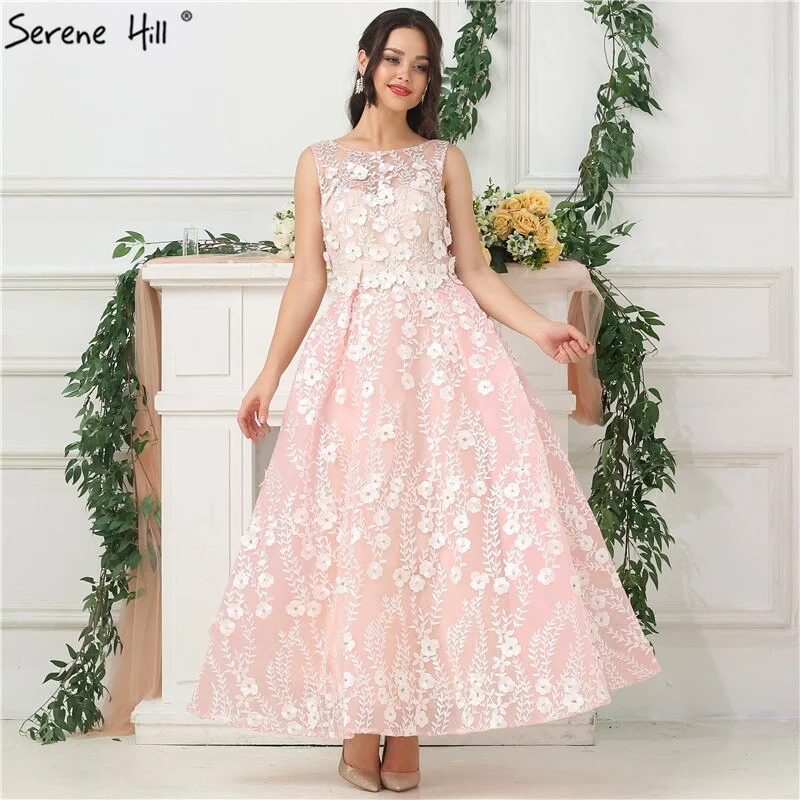 Classic evening dress-On Sale no return no refundSale Pink Sleeveless Sexy Ankle Length Evening Dresses 2024 Handmade Flowers Beading Tulle Evening Gowns Real Photo LA6694