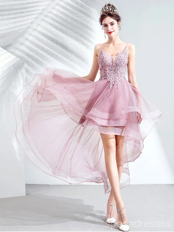 Evening dress with fitted bodice-Pink Spaghetti Straps V-neck Homecoming Dresses,Cheap Short Prom Dresses,CM885