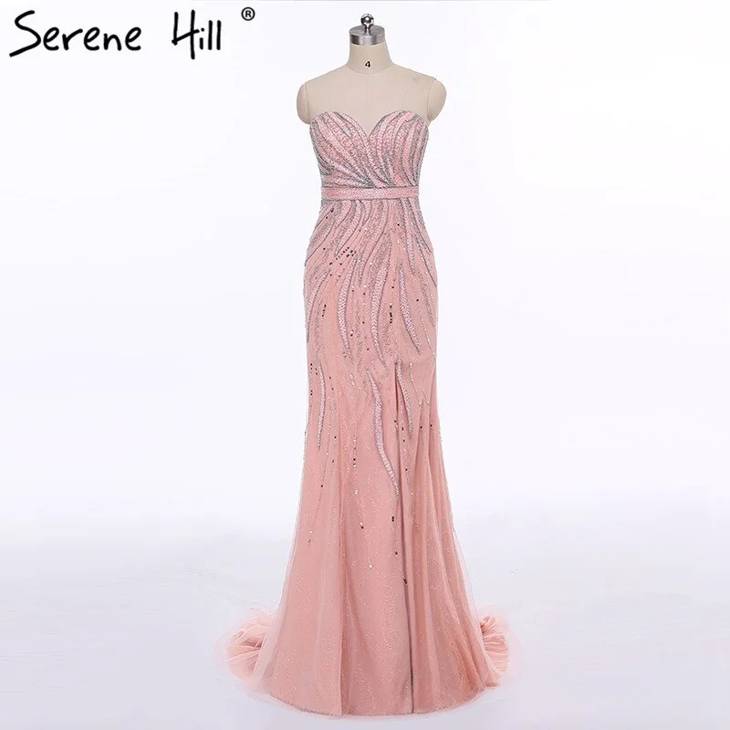 Evening dress for cocktail-On Sale no return no refundSale Pink Strapless Fashion Mermaid Sexy Evening Dress Long Fulle Beading Elegant Tulle Evening Dress 2024 Serene Hill LA6389