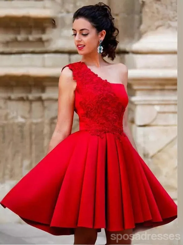 Evening dress for winter-Red One Shoulder Homecoming Dresses,Cheap Short Prom Dresses,CM901