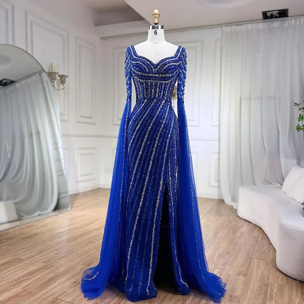 Elegant evening dress-Serene Hill Blue Sweetheart Mermaid Evening Gown with Beaded Overskirt - Luxury Dresses for Woman's Wedding Party 2024 LA72314