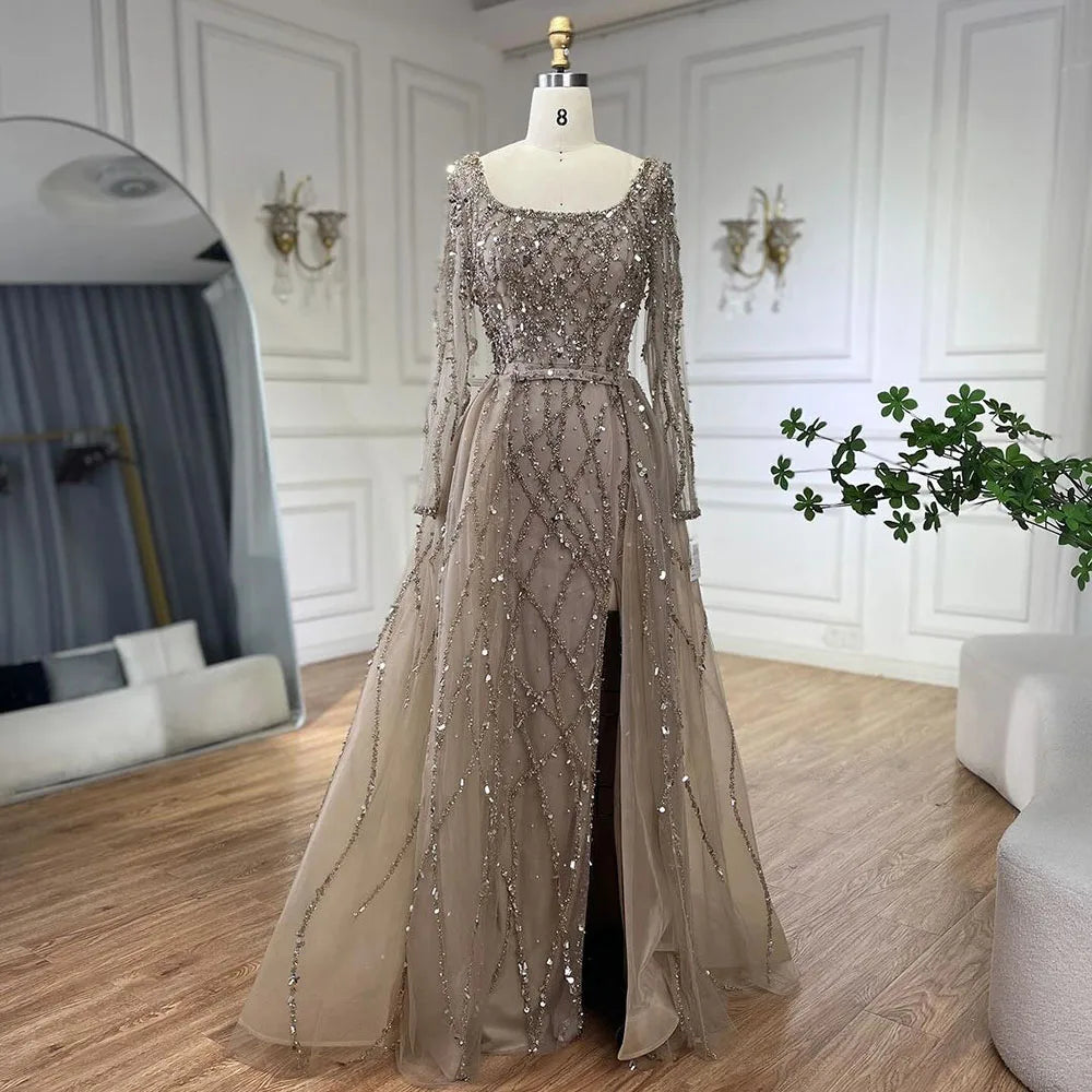 Burgundy evening dress-Serene Hill Elegant Green Split Mermaid Luxury Beaded Dubai Long Evening Dresses Gowns 2024 For Woman Wedding Party LA70765L