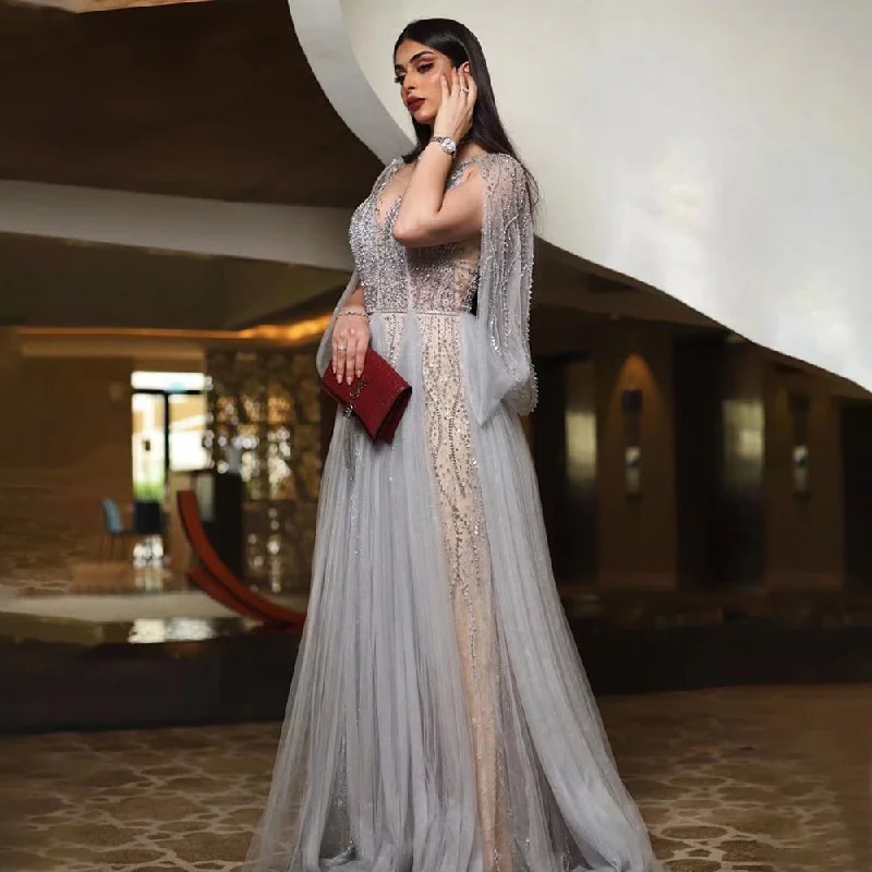 Green evening dress-Serene Hill Grey Luxury A-Line Sexy Evening Dresses Gowns Diamond Beaded Elegant 2024 For Women Party LA70788