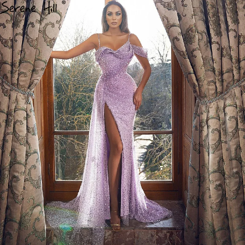 Evening dress with keyhole back-Serene Hill Lilac Mermaid Sexy Evening Dresses Gowns 2024 Elegant High Split Luxury For Women Party LA71402