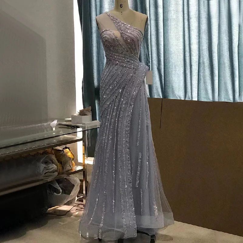 Evening dress with modern design-Serene Hill Lilac One-Shoulder Luxury Evening Dresses Gowns 2024 Mermaid Elegant Beaded For Women Party LA71442