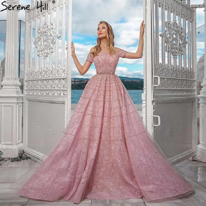 Off-white evening dress-Serene Hill Mauve Off Shoulder Luxury Evening Dresses Gowns 2024 Beading Diamond Sexy For Women Party LA70263