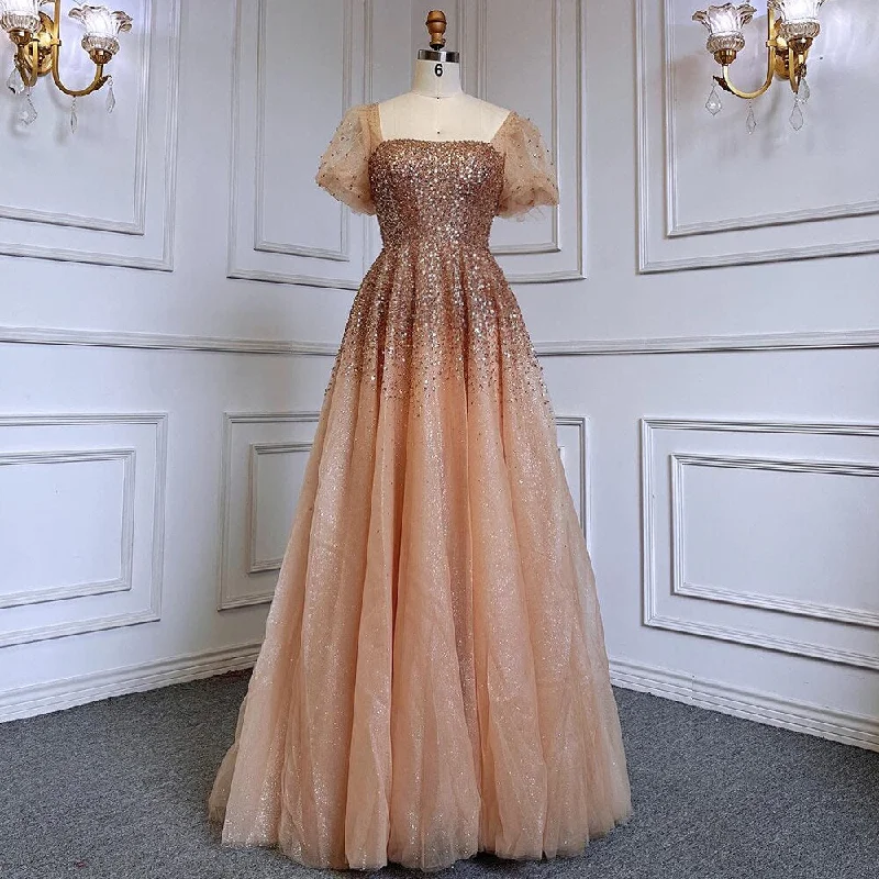 Pink evening dress-Serene Hill Sexy Gold A Line Luxury Sparkle Beaded Lace Up Evening Dresses Gowns 2024 For Women Party LA71153A