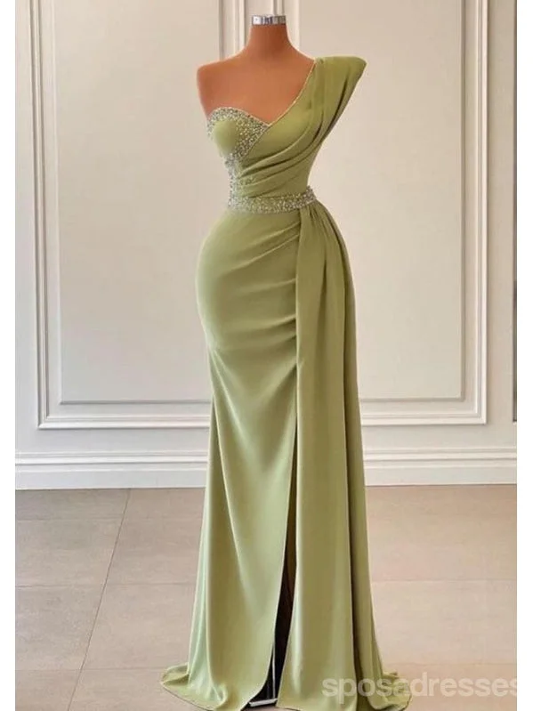 Long evening dress-Sexy Green Mermaid One Shoulder Long Prom Dresses Online,13028