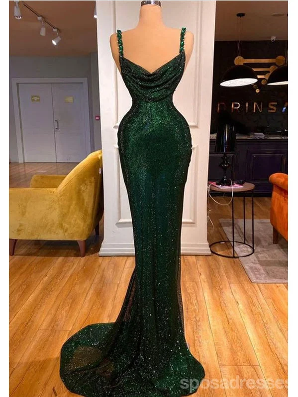 Black evening dress-Sexy Green Mermaid Straps Cheap Long Prom Dresses Online,13013