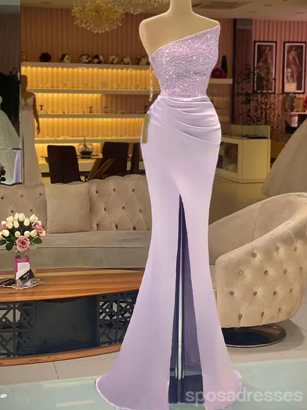 Evening dress with full skirt-Sexy Lilac Mermaid Strapless Side Slit Cheap Long Prom Dresses,13069