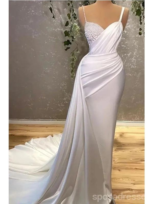 Evening dress with velvet-Simple White Sheath Spaghetti Straps Cheap Long Prom Dresses,13037