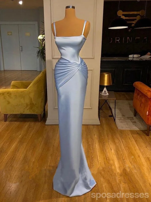 Evening dress for black tie-Unique Blue Sheath Spaghetti Straps Cheap Long Prom Dresses Online,13001