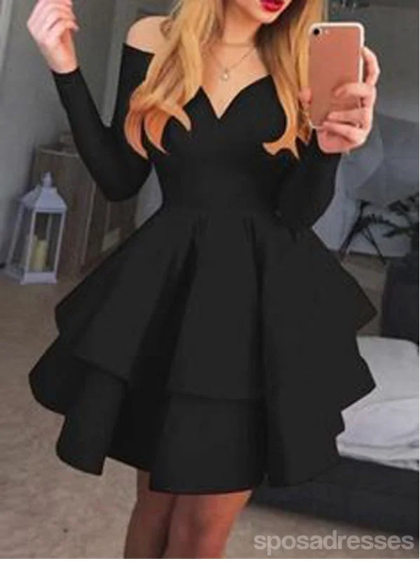 Two-piece evening dress-Black Long Sleeves Short Homecoming Dresses,Cheap Short Prom Dresses,CM882