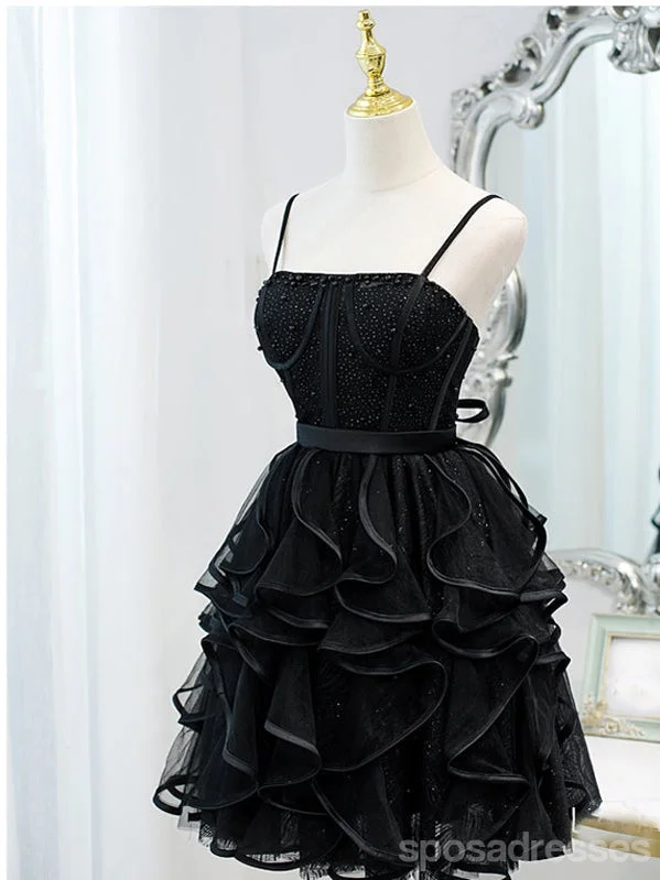 Evening dress with velvet-Black Spaghetti Straps Short Homecoming Dresses,Cheap Short Prom Dresses,CM886