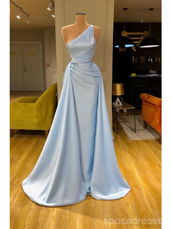 Evening dress with sequins-Blue Mermaid One Shoulder Cheap Long Prom Dresses,Evening Party Dresses,12897