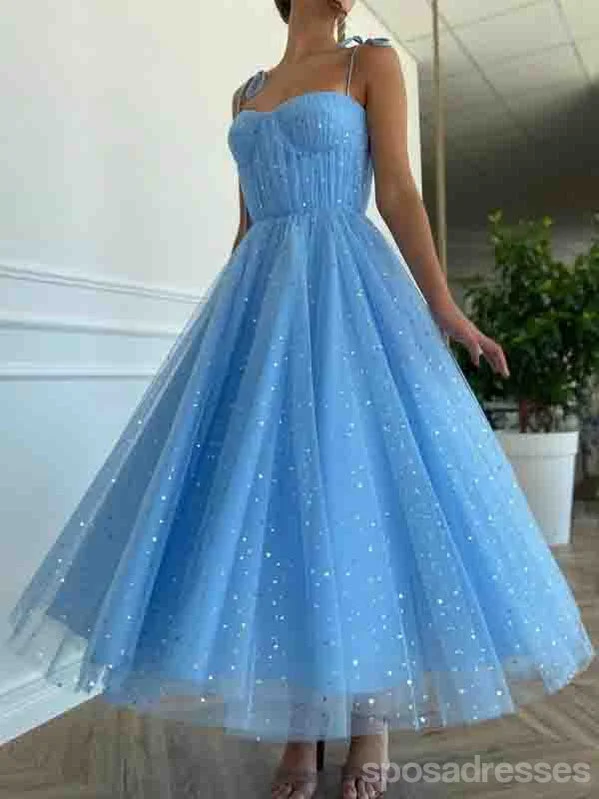 Evening dress with floral print-Blue Spaghetti Straps Short Homecoming Dresses,Cheap Short Prom Dresses,CM919