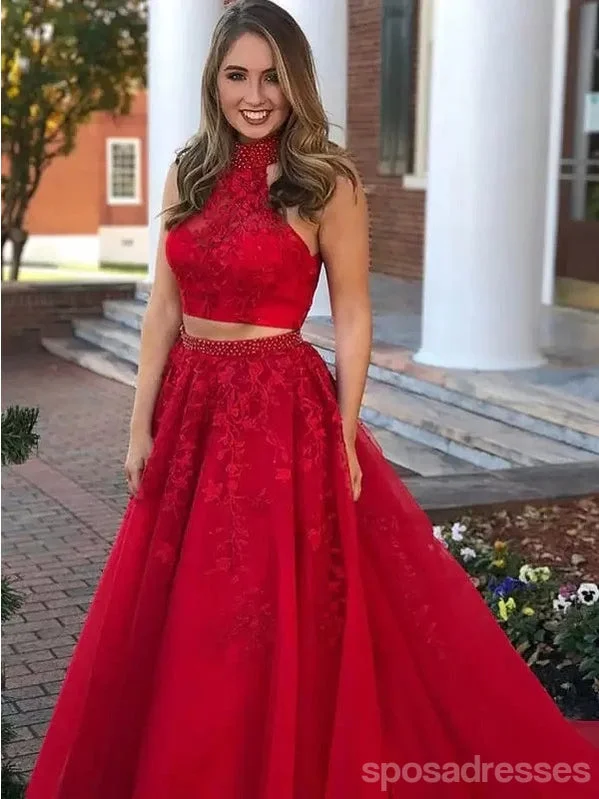 Evening dress with full skirt-Burgundy A-line Two Pieces A-line Cheap Long Prom Dresses Online,12912