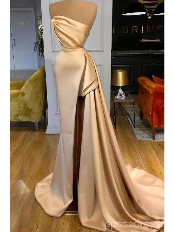 Evening dress for weddings-Champagne Mermaid Sweetheart High Slit Cheap Long Prom Dresses,12866