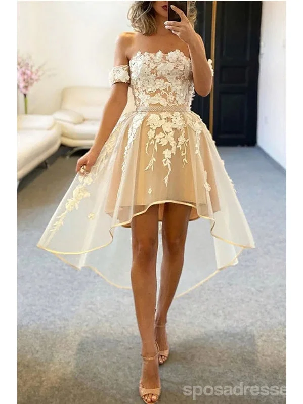 Evening dress for winter-Champagne Off Shoulder Short Homecoming Dresses,Cheap Short Prom Dresses,CM928