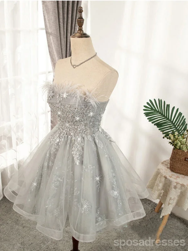 Evening dress with slit-Elegant Grey Sweetheart Short Homecoming Dresses,Cheap Short Prom Dresses,CM891