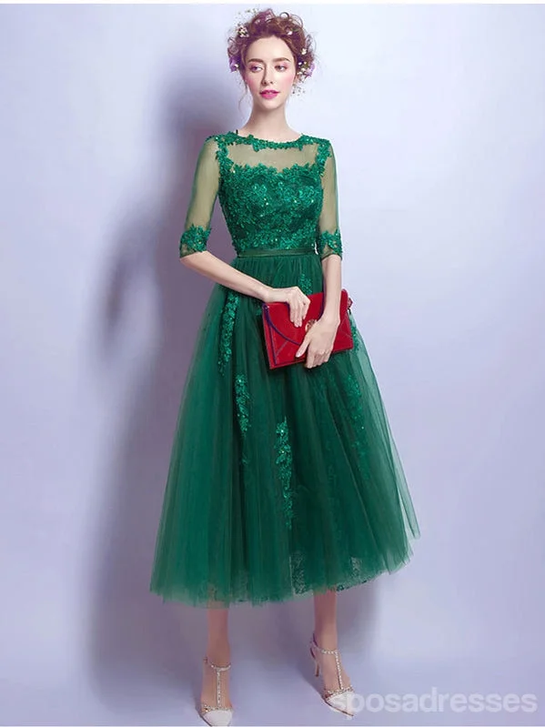 Evening dress with embellishments-Green Short Sleeves Jewel Homecoming Dresses,Cheap Short Prom Dresses,CM922