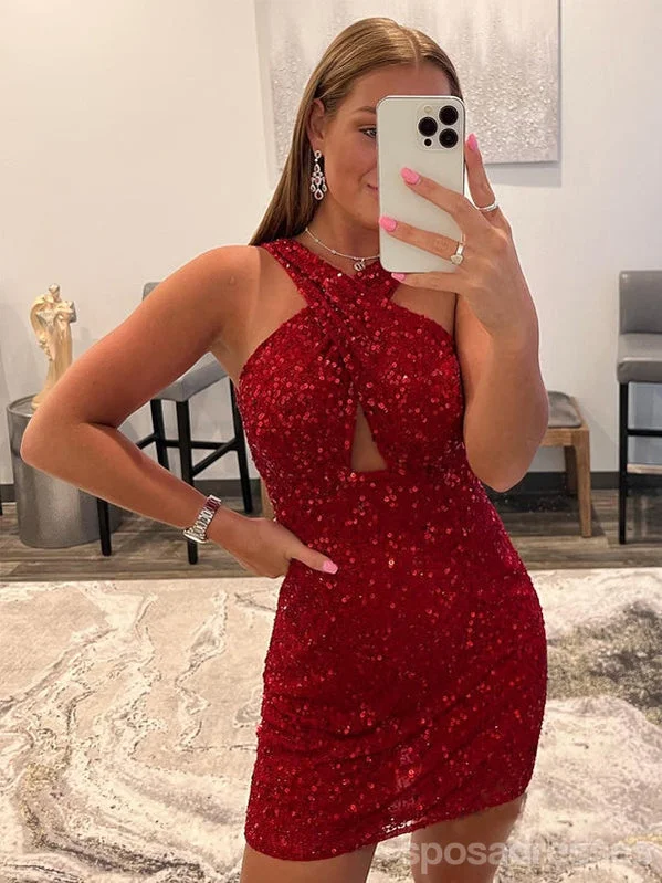 Evening dress for black tie-Newest Red Halter Short Homecoming Dresses,Cheap Short Prom Dresses,CM934