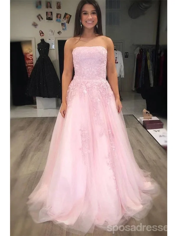 Evening dress with off-shoulder neckline-Pink A-line Sweetheart Cheap Long Prom Dresses,Dance Dresses,12904