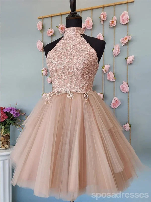 Evening dress for weddings-Pink Halter Backless Short Homecoming Dresses,Cheap Short Prom Dresses,CM878