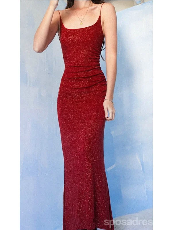 Evening dress with corset bodice-Red Mermaid Spaghetti Straps Cheap Long Prom Dresses Online,12926