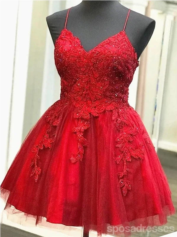 Evening dress with sequins-Red Spaghetti Straps Short Homecoming Dresses,Cheap Short Prom Dresses,CM894