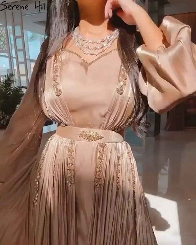 Evening dress with A-line-Serene Hill Muslim Caftan  Kaftan Moka A-Line Evening Dress 2024 Lantern Sleeves Beading Sexy For Women Party LA71054