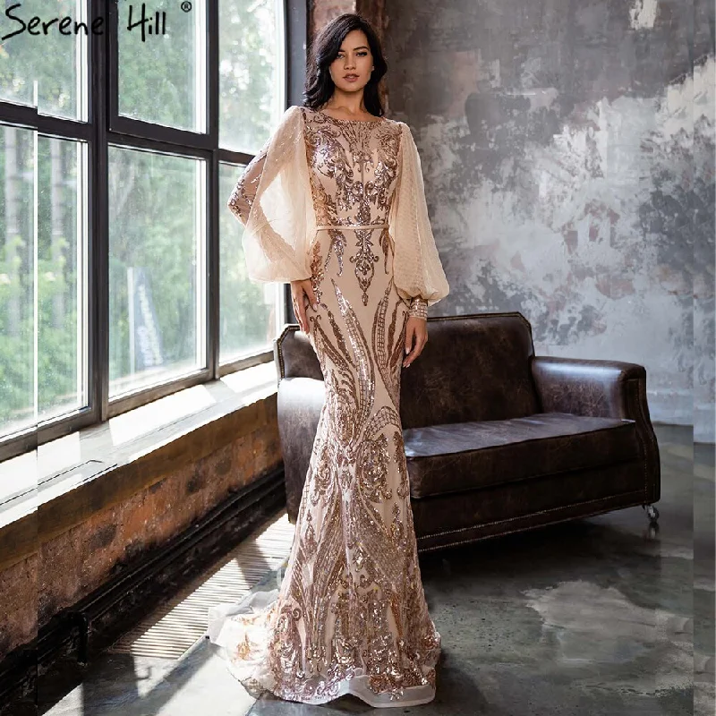 Off-white evening dress-Serene Hill Muslim Mermaid Gold Evening Dresses Gowns 2024 Sparkle Luxury Elegant For Women Party LA70953