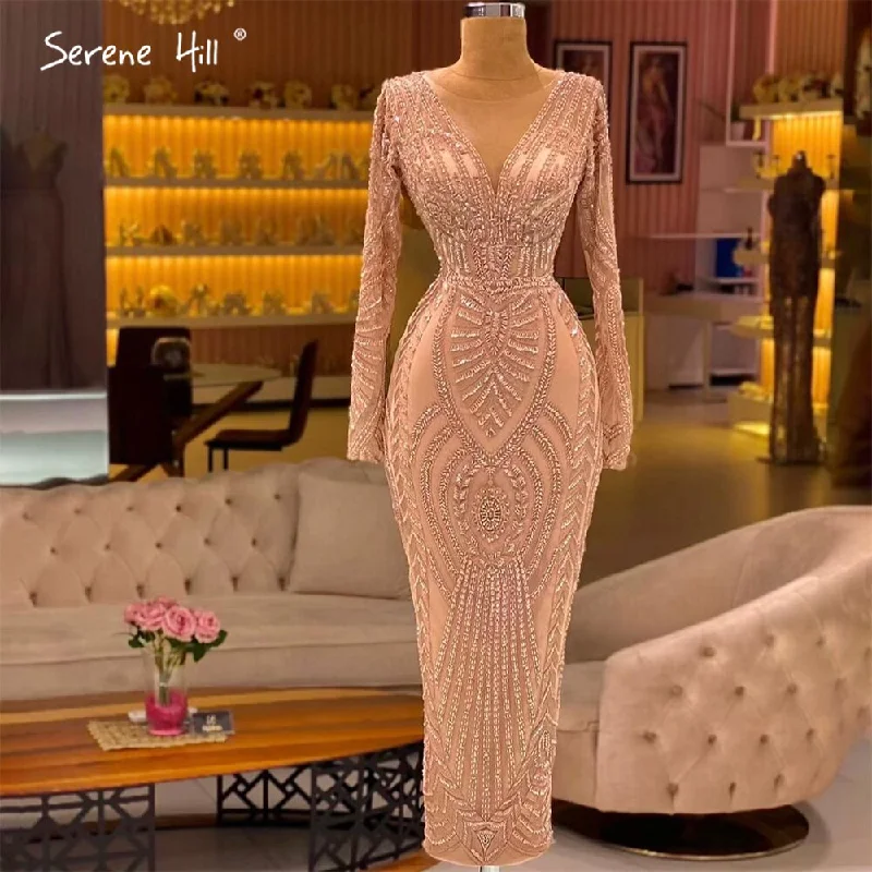 Bohemian evening dress-Serene Hill Muslim Peach Luxury Mermaid Evening Dresses Gowns 2024 Elegant Ankle Length For Women Party LA71291