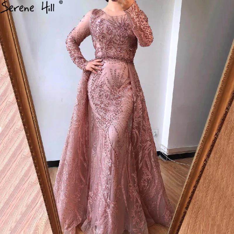 Evening dress with asymmetrical hem-Serene Hill Muslim Pink Long Mermaid  With Train Luxury Evening Dresses Gowns for woman  party  Formal Dress  2024 LA70541