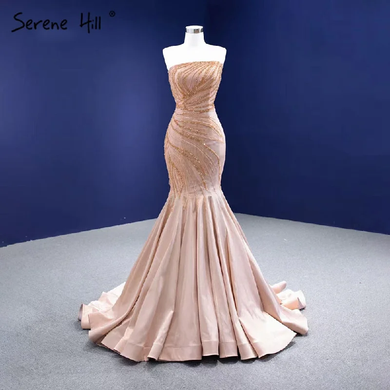 Evening dress with metallic thread-Serene Hill Nude Mermaid Sexy Evening Dresses Gowns 2024 Beaded Elegant High-end For Women Party HM67320