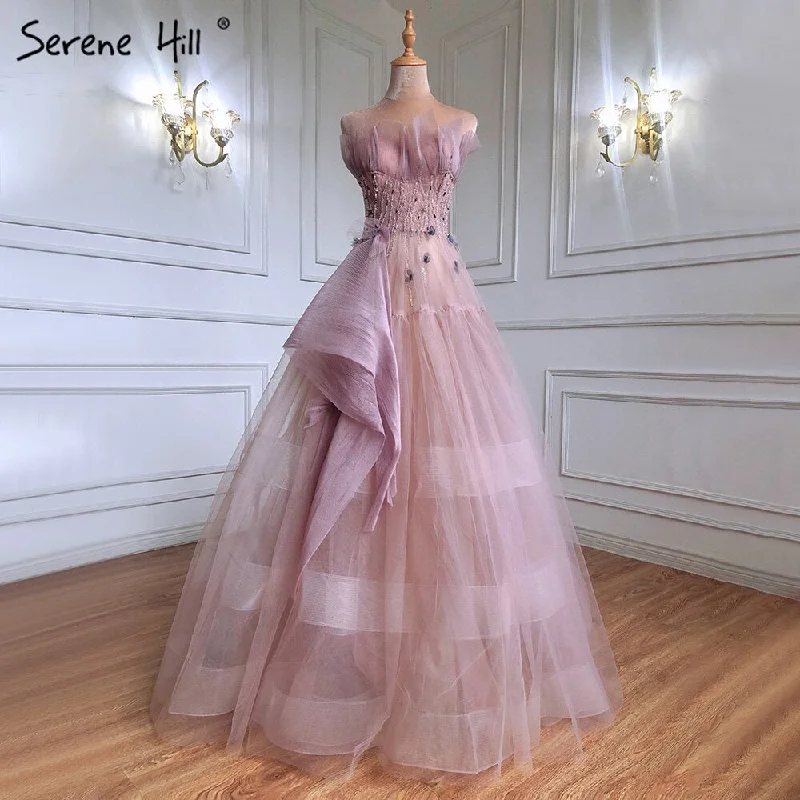 Evening dress with flared skirt-Serene Hill Pink A-Line Sexy Evening Dresses Gowns 2024 Elegant Beaded Lace Up For Women Party LA71318